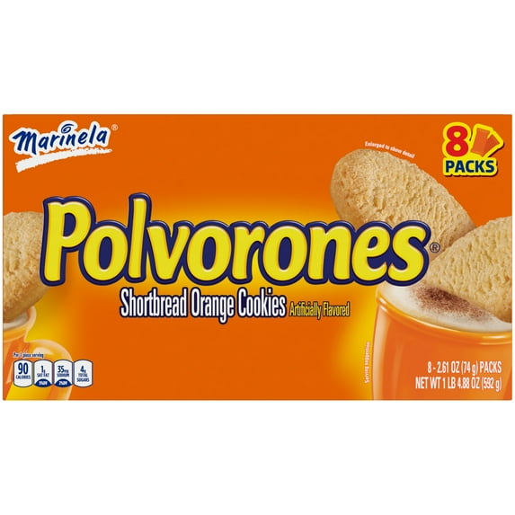 Marinela Polvorones, Orange Artificially Flavored Shortbread Cookies, 8-Pack, 1 lb 4.88 Ounces (Pack of 2)