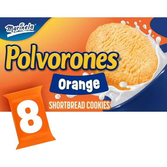 Marinela Polvorones Orange Shortbread Cookies, 8 count, Snack Cakes, 20.88 oz Box