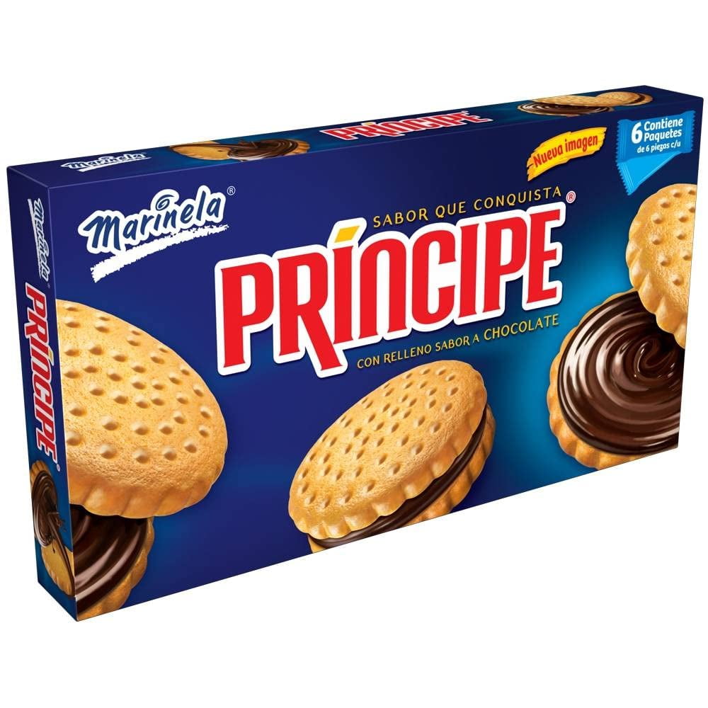 Marinela Principe Chocolate Filled Sandwich Cookies from Mexico, 1 Box