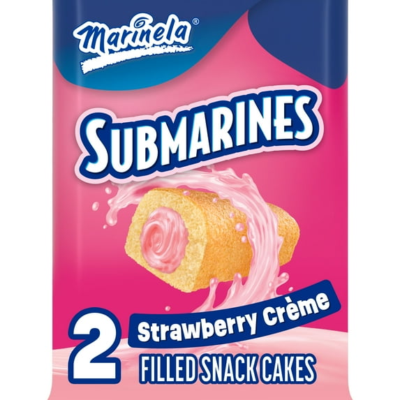 Marinela Submarines Strawberry Crème Filled Snack Cakes, 2 count, Snack Cakes, 2.47 oz Bag