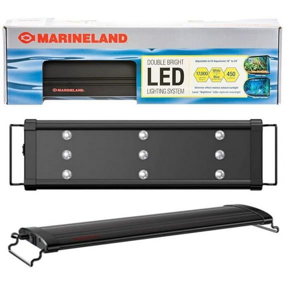 Marineland Advanced / Double Bright LED Lighting System NEW with Timer - Adjusts 24\"-36\" Wide - 880 Lumens - (8 White LEDs / 4 Blue LEDs)