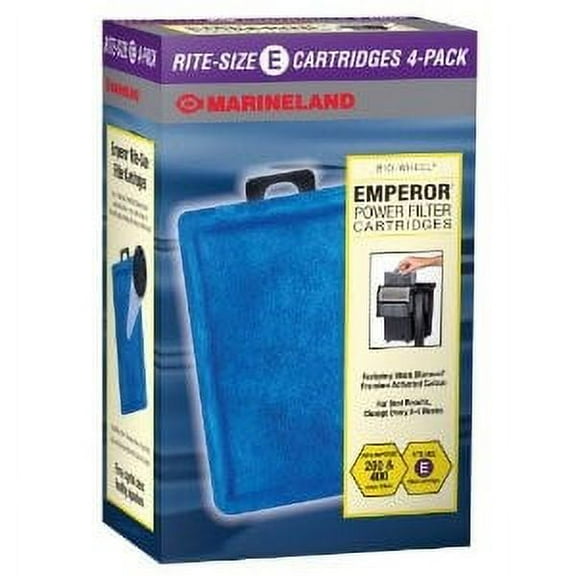 Marineland Emperor Bio-Wheel Replacement Power Filter Cartridges 4 Count, for Aquarium Filtration, Rite-Size E
