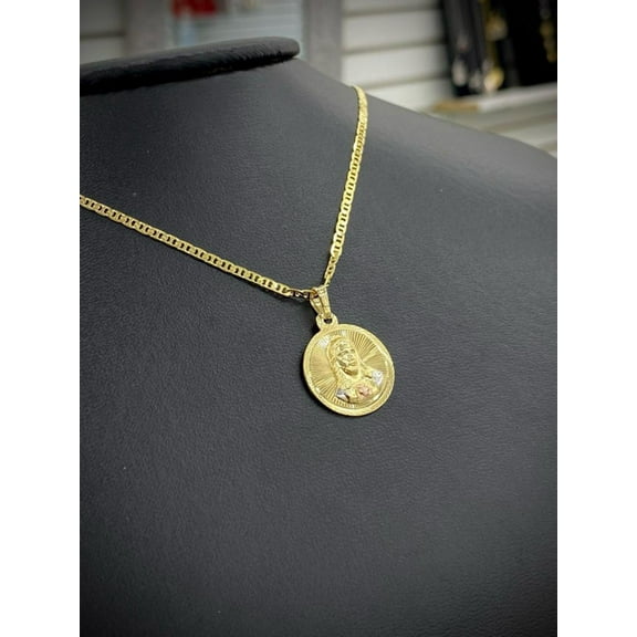 Mariner Chain Jesus Necklace Pendant Mens Womens Gold Filled 21x18 Catholic