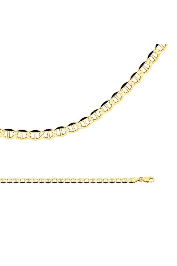 Mariner Chain Solid 14k Yellow Gold Anchor Necklace Flat Link Polished Style Heavy , 4.4 mm - 18 inch