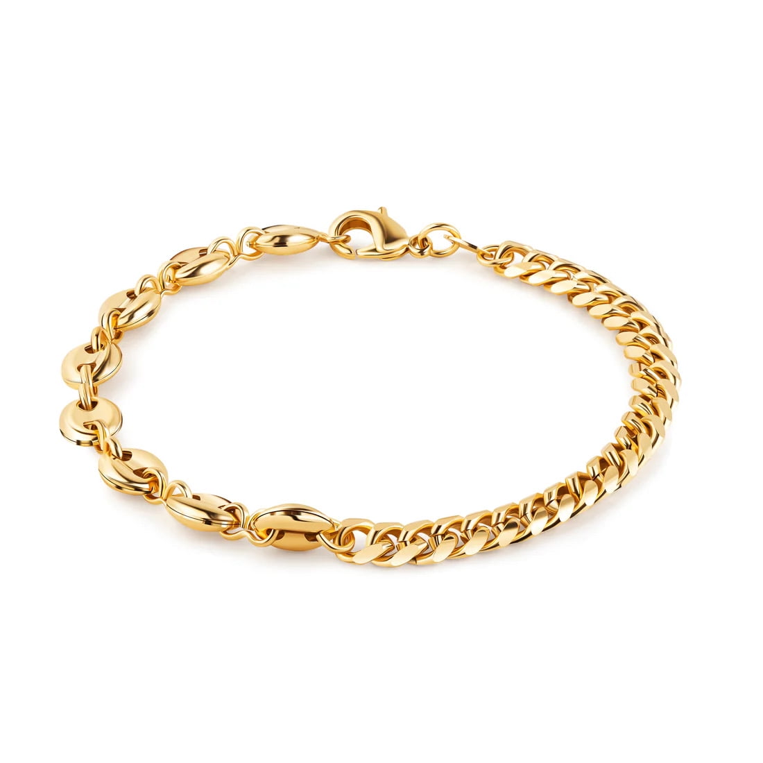 RMZ GOLD NYC Mariner & Cuban Link Bracelet 8''