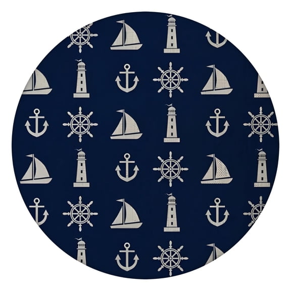 Mariner-Inspired Stretch Tablecloth, Round Elastic Navy Blue Design Windproof, Scratch-Resistant for Outdoor Entertaining (72 Inches)