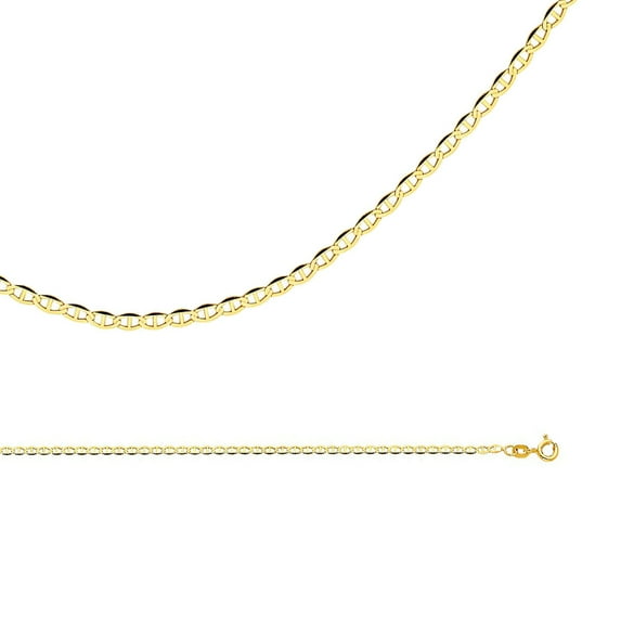 Mariner Necklace Solid 14k Yellow Gold Chain Anchor Flat Link Thin Polished Genuine 2 mm 18 inch