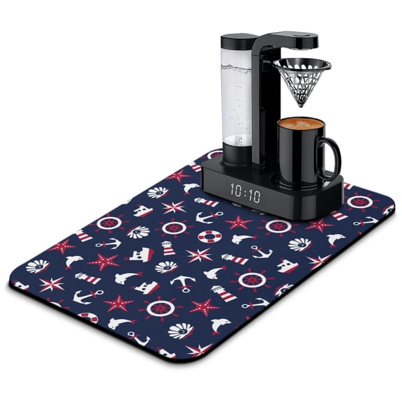 Mariner's Map Coffee Bar Mat - Ocean-Inspired Absorbent Mat for Coffee Makers, 4-Layer Non-Slip Counter Protector