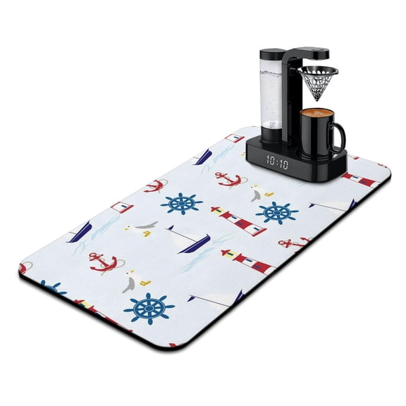 Mariner's Map Coffee Bar Mat - Ocean-Inspired Absorbent Mat for Coffee Makers, 4-Layer Non-Slip Counter Protector