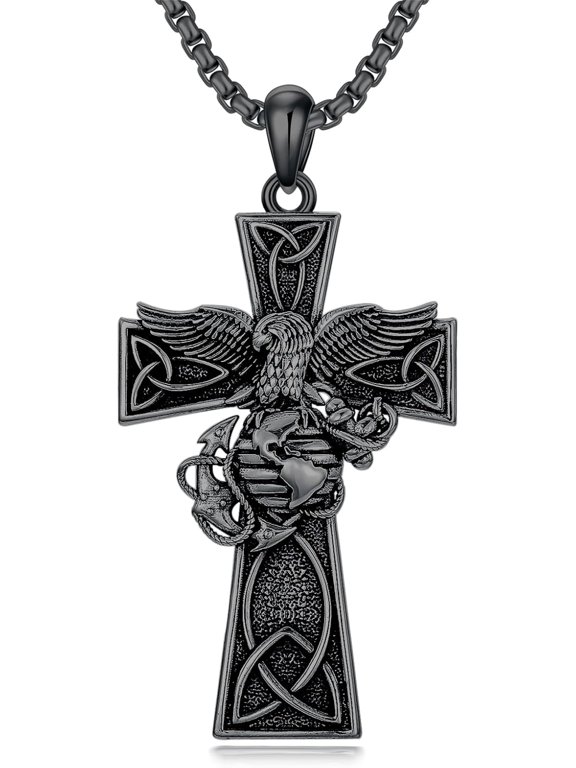 Marines Cross Necklace for Men 925 Sterling Silver Marines Celtic Birthday Jewelry for Husband Father