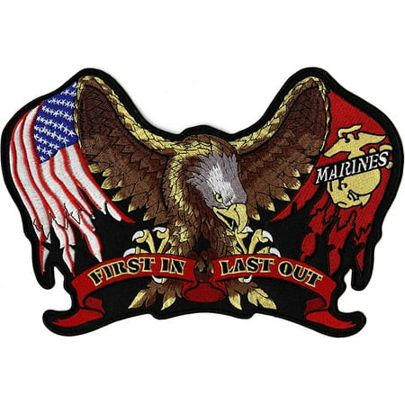 Marines Eagle Patch 11" | "First in, Last Out" Veteran American US Flag | Large Embroidered Iron On - by Nixon Thread Co.