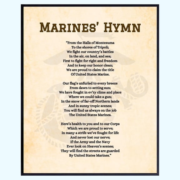 Marines Hymn Wall Art Marine Corps Patriotic Decor, USMC Military Song Poster, Veteran Gift for Office or Home