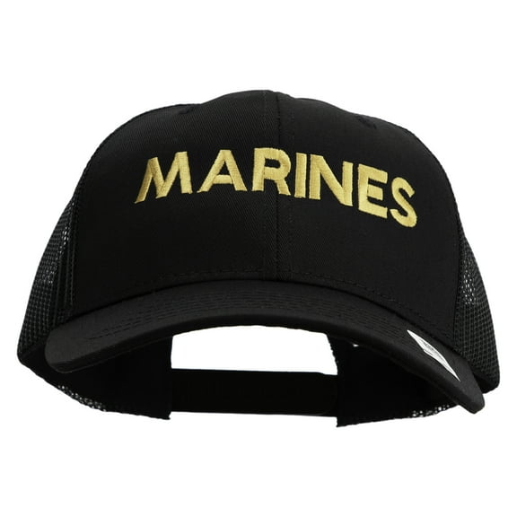 Marines Letter Embroidered 6 Panel Structured Cotton Twill Mesh Cap Made in USA - Black OSFM