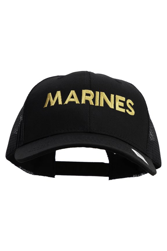 Marines Letter Embroidered 6 Panel Structured Cotton Twill Mesh Cap Made in USA - Black OSFM