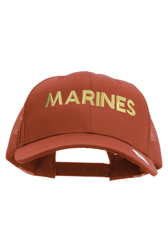 Marines Letter Embroidered 6 Panel Structured Cotton Twill Mesh Cap Made in USA - Red OSFM