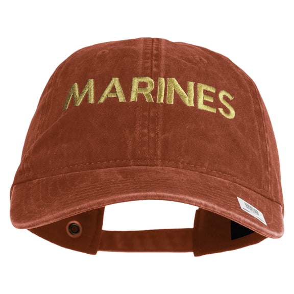 Marines Letter Embroidered Washed Solid Pigment Dyed Cotton Twill Brass Buckle Cap - Navy OSFM