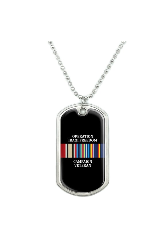 Marines Operation Iraqi Freedom Campaign Veteran Ribbon OIF Officially Licensed Military Dog Tag Pendant Necklace with Chain