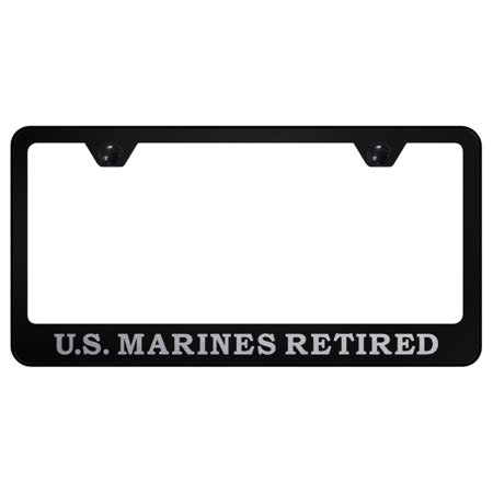 . Marines Retired Laser Etched Logo Stainless Steel License Plate Frame (Black)
