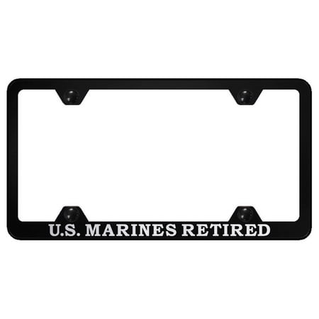 . Marines Retired Stainless Steel Wide Body License Plate Frame (Black)
