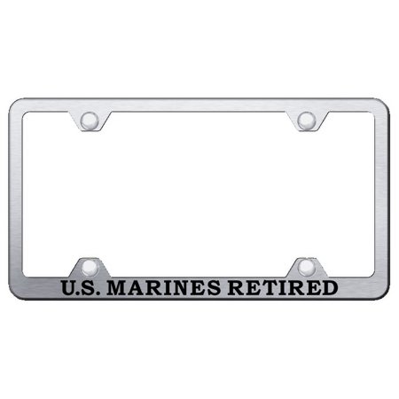 . Marines Retired Stainless Steel Wide Body License Plate Frame (Brushed Chrome)