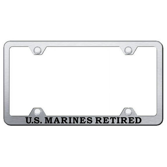 . Marines Retired Stainless Steel Wide Body License Plate Frame (Brushed Chrome)