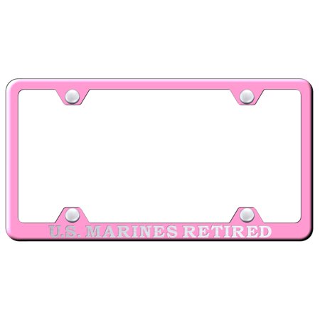 . Marines Retired Stainless Steel Wide Body License Plate Frame (Pink)