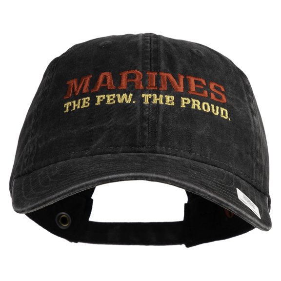 Marines The Few The Proud Embroidered Washed Solid Pigment Dyed Cotton Twill Brass Buckle Cap - Black OSFM