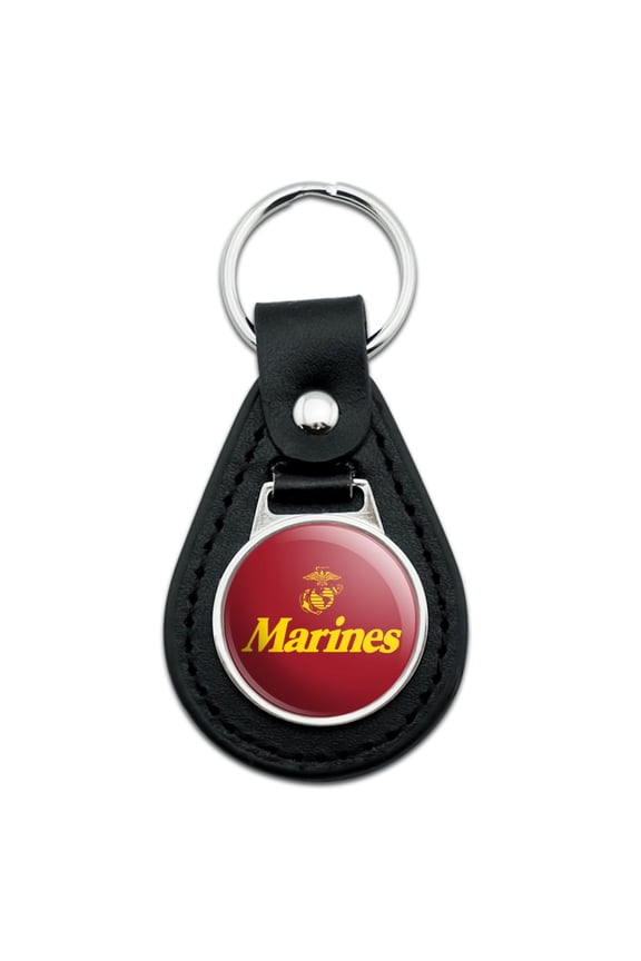 Marines USMC Black Leather Keychain
