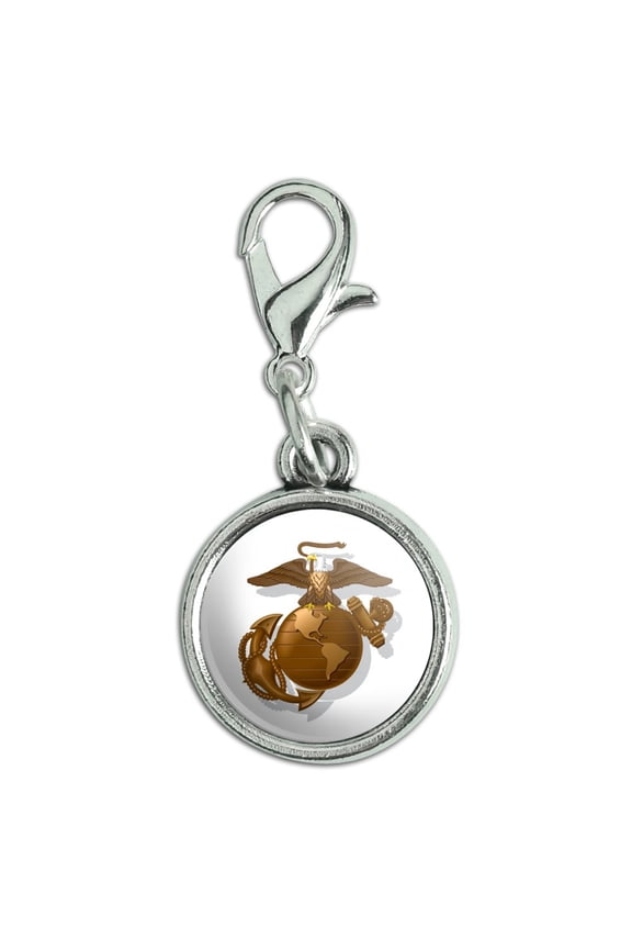 Marines USMC Golden Logo on White Eagle Globe Anchor Officially Licensed Antiqued Bracelet Pendant Zipper Pull Charm with Lobster Clasp