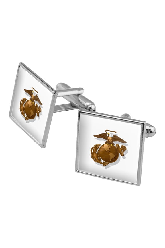 Marines USMC Golden Logo on White Eagle Globe Anchor Officially Licensed Square Cufflink Set - Silver or Gold
