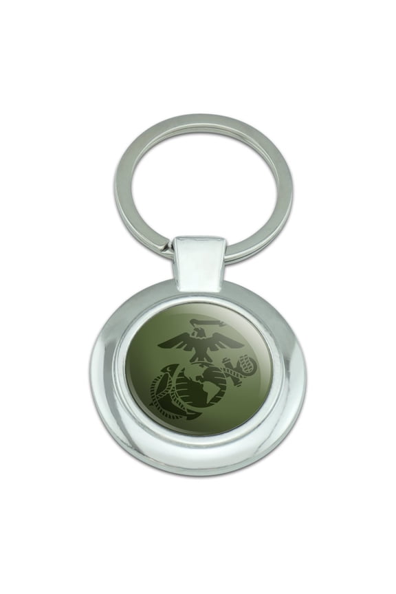 Marines USMC Green Logo Keychain Classy Round Chrome Plated Metal