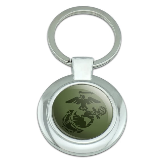 Marines USMC Green Logo Keychain Classy Round Chrome Plated Metal