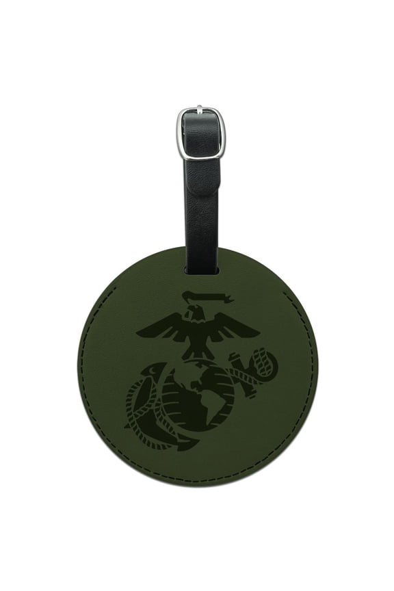Marines USMC Green Logo Round Leather Luggage Card Suitcase Carry-On ID Tag