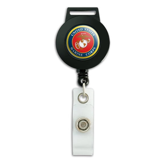 Marines USMC Logo Blue Red Gold Officially Licensed Lanyard Retractable Reel Badge ID Card Holder