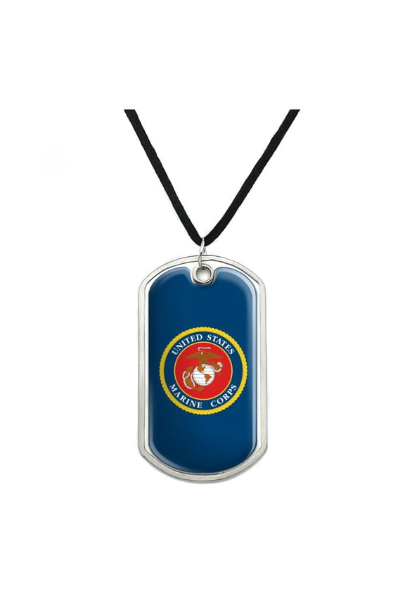 Marines USMC Logo Blue Red Gold Officially Licensed Military Dog Tag Pendant Necklace with Cord