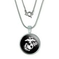 thumbnail image 1 of Marines USMC White Eagle Globe Anchor on Black Officially Licensed 0.75" Pendant with Sterling Silver Plated Chain, 1 of 4