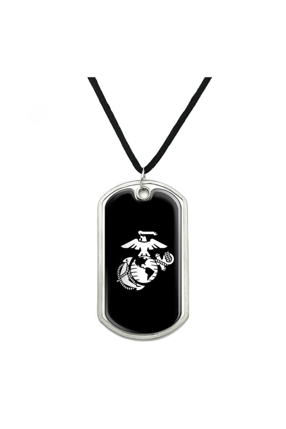 Marines USMC White Eagle Globe Anchor on Black Officially Licensed Military Dog Tag Pendant Necklace with Cord
