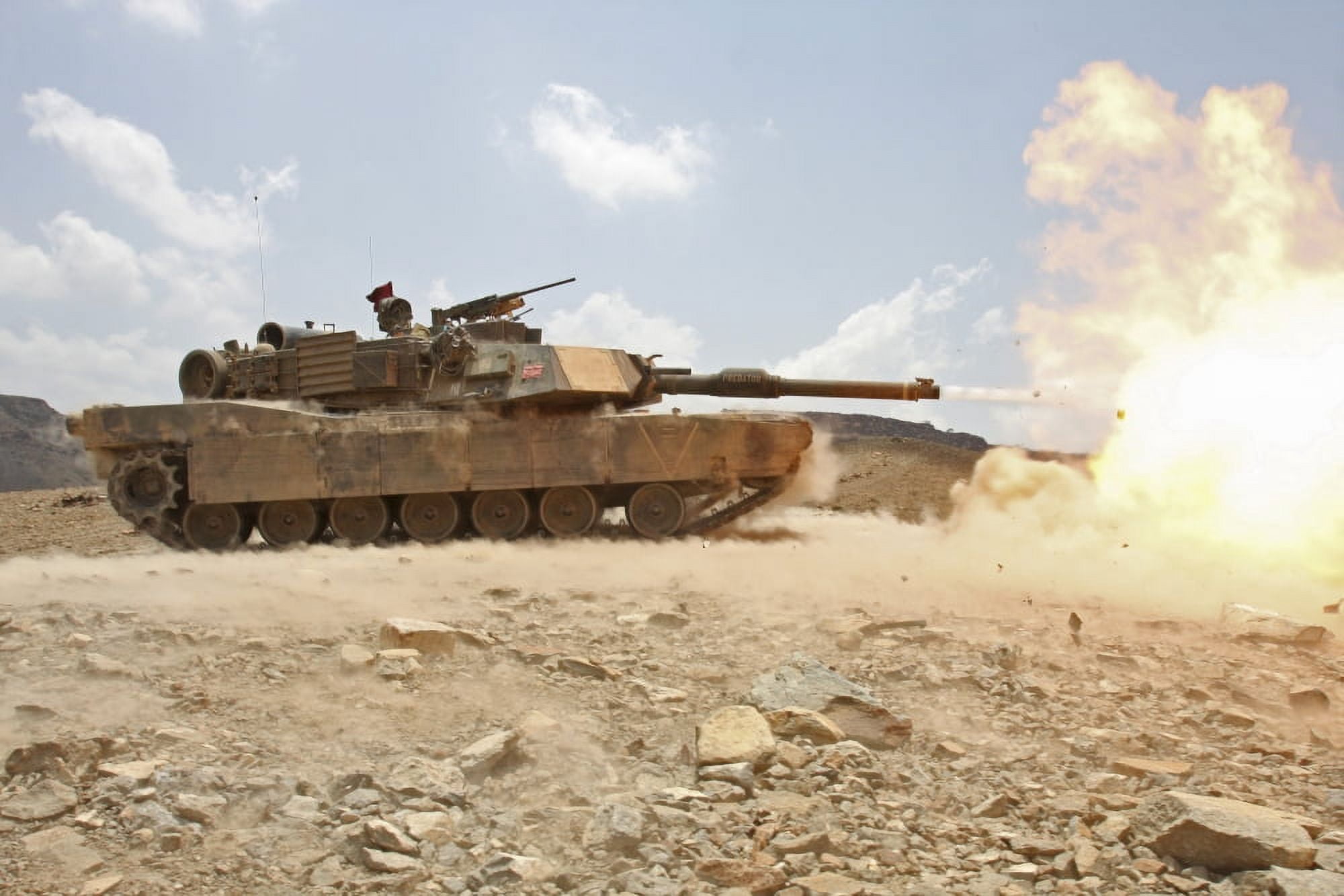 Marines bombard through a live fire range using M1A1 Abrams tanks Canvas Art - Stocktrek Images (35 x 24)