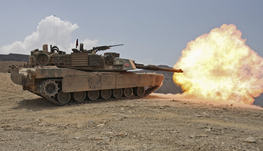 Marines bombard through a live fire range using M1A1 Abrams tanks Canvas Art - Stocktrek Images (37 x 22)