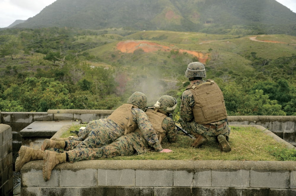 Marines engage unknown-distance targets at Camp Schwab Japan Canvas Art - Stocktrek Images (34 x 23)