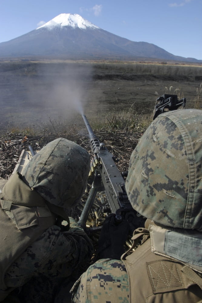 Marines fire an M2 50 caliber machine gun Canvas Art - Stocktrek Images (23 x 34)