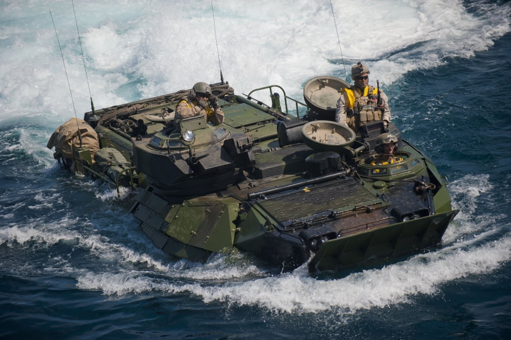 Marines navigate an amphibious assault vehicle Canvas Art - Stocktrek Images (35 x 24)