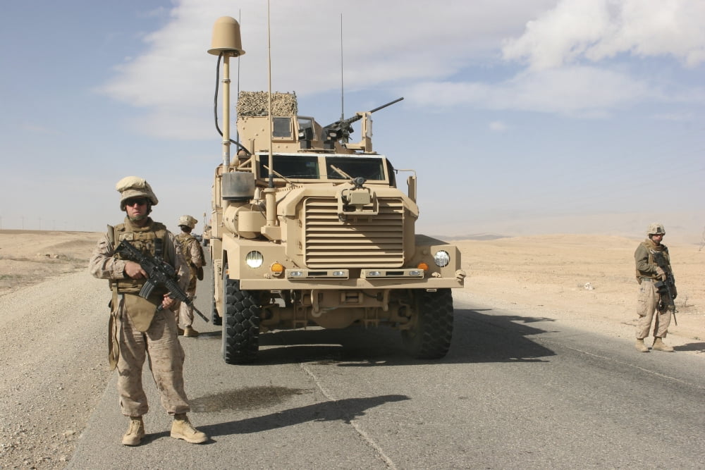 Marines provide security in Al Anbar Iraq Canvas Art - Stocktrek Images (34 x 23)