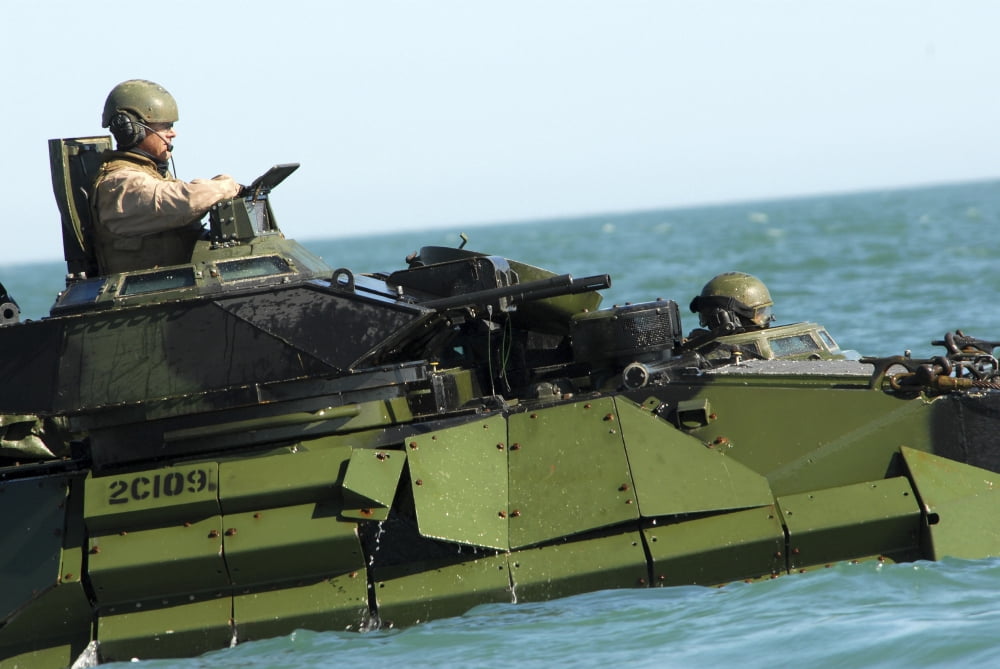 Marines transit the Atlantic Ocean aboard an amphibious assault vehicle Canvas Art - Stocktrek Images (35 x 23)