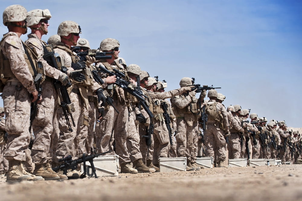 Marines verify the battle sight zeroes on their rifles at Camp Leatherneck Afghanistan Canvas Art - Stocktrek Images (35 x 23)