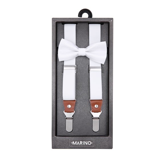 Marino Elastic Fashion Suspenders with Eazygrip clip, and Polyester Bow Tie Set for Men and Teens