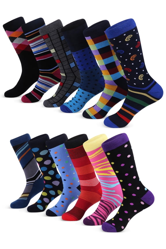 Marino Men's Dress Socks - Colorful Funky Socks for Men - Cotton Fashion Patterned Socks - 12 Pack
