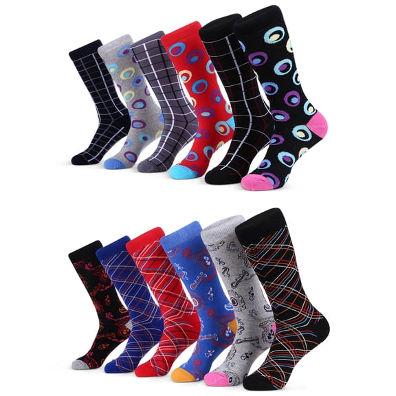Marino Men's Dress Socks - Colorful Funky Socks for Men - Cotton Fashion Patterned Socks - 12 Pack