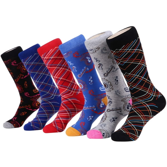 Marino Mens Dress Socks - Fun Colorful Socks for Men - Cotton Funky Socks - 6 Pack
