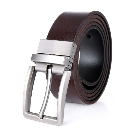 Marino Reversible Brown/Black Leather Belt For Men - Classic Dress Belt 1.25 inch Wide - With Removable Rotating Buckle